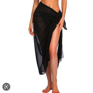 Two Women Beach Sarong Bathing Suit Wrap Skirts. One black and one white
